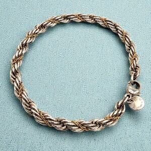 Tiffany & Co Sterling Rope Bracelet with 18K Yellow Gold Accent Chain 925 750